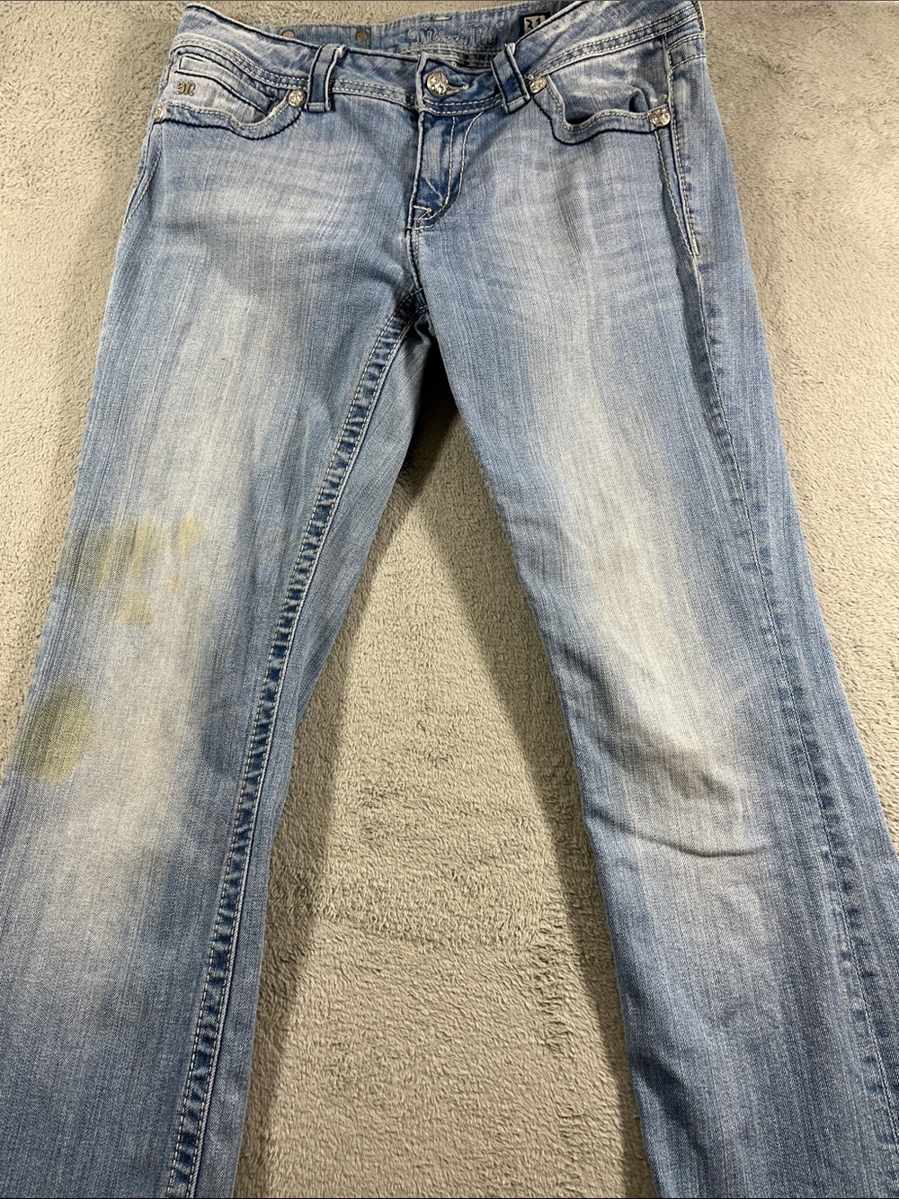 Miss Me Light Blue Bootcut Jeans Size 31 Rhinestone & Stud Pockets